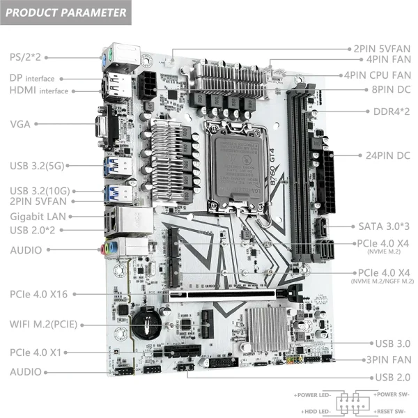 MACHINIST B760 GT4 DDR4 Motherboard LGA 1700 Support Intel Core I3/i5/i7/i9 12th 13th Processor CPU Dual Channel Memory 2