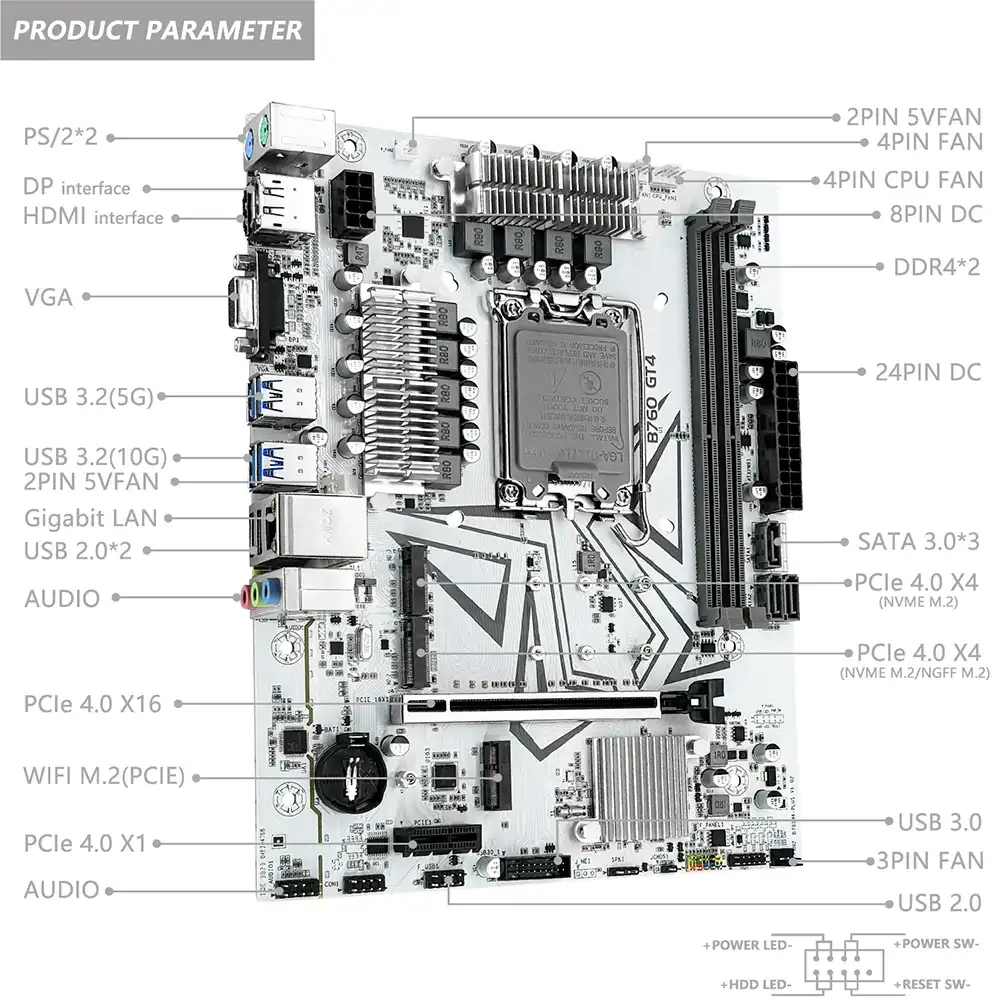 MACHINIST B760 GT4 DDR4 Motherboard LGA 1700 Support Intel Core I3/i5/i7/i9 12th 13th Processor CPU Dual Channel Memory 2