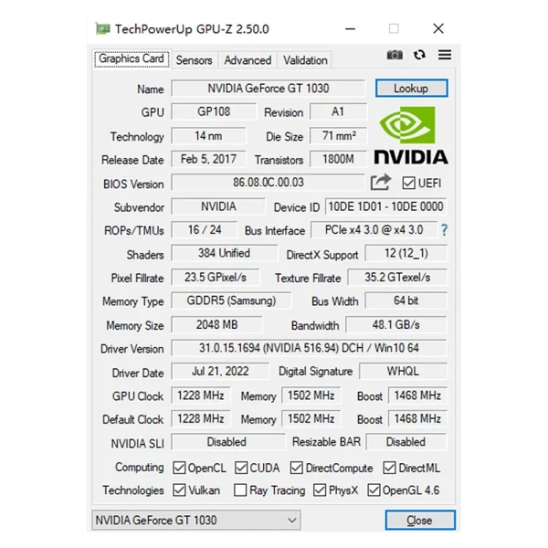 SOYO Graphics Cards NVIDIA GT1030 2G GDDR5 64bit Video Card HDMI+DP+DVI For Desktop Gaming Computer Components GPU GT 1030 6