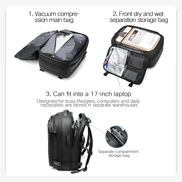 Men Travel Backpack vacuum compression 17 inch Laptop Backpack Business Large Capacity school Backpack Expanded Hiking backpack 5