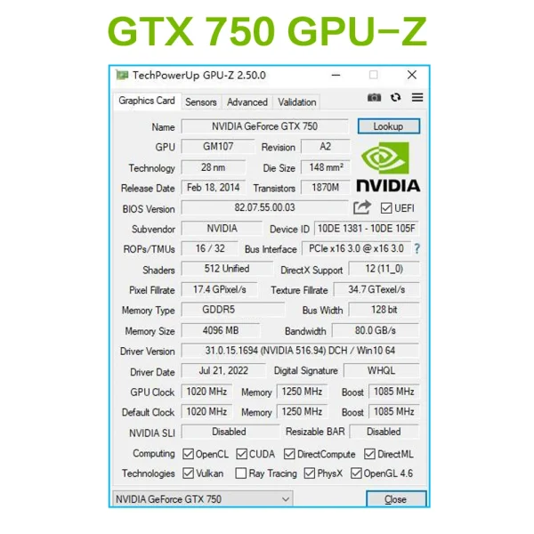 MLLSE GTX 750Ti 4GB Graphics Card GDDR5 128Bit HDMI DVI VGA PCI-E 3.0 Geforce GPU Gtx 750ti Gaming Video Card Placa De Video 6