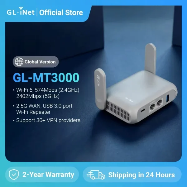 GL.iNet GL-MT3000 (Beryl AX) Wi-Fi 6 Wireless Travel Gigabit Router, Connect Public & Hotel Wi-Fi, Captive Portal, Cybersecurity 1